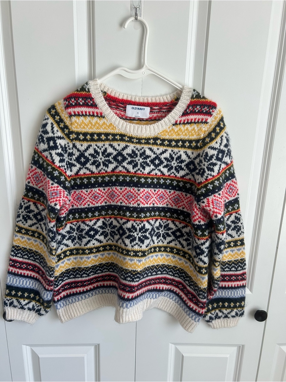 Old Navy Cream Multi-Color Fair Isle Crewneck Sweater